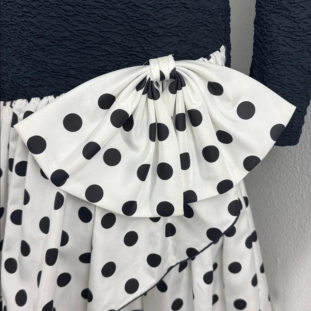 Vintage Darcy Union Made 80s Black and White Polka Dot Party Dress, Sz 9/10 - Picture 4 of 14